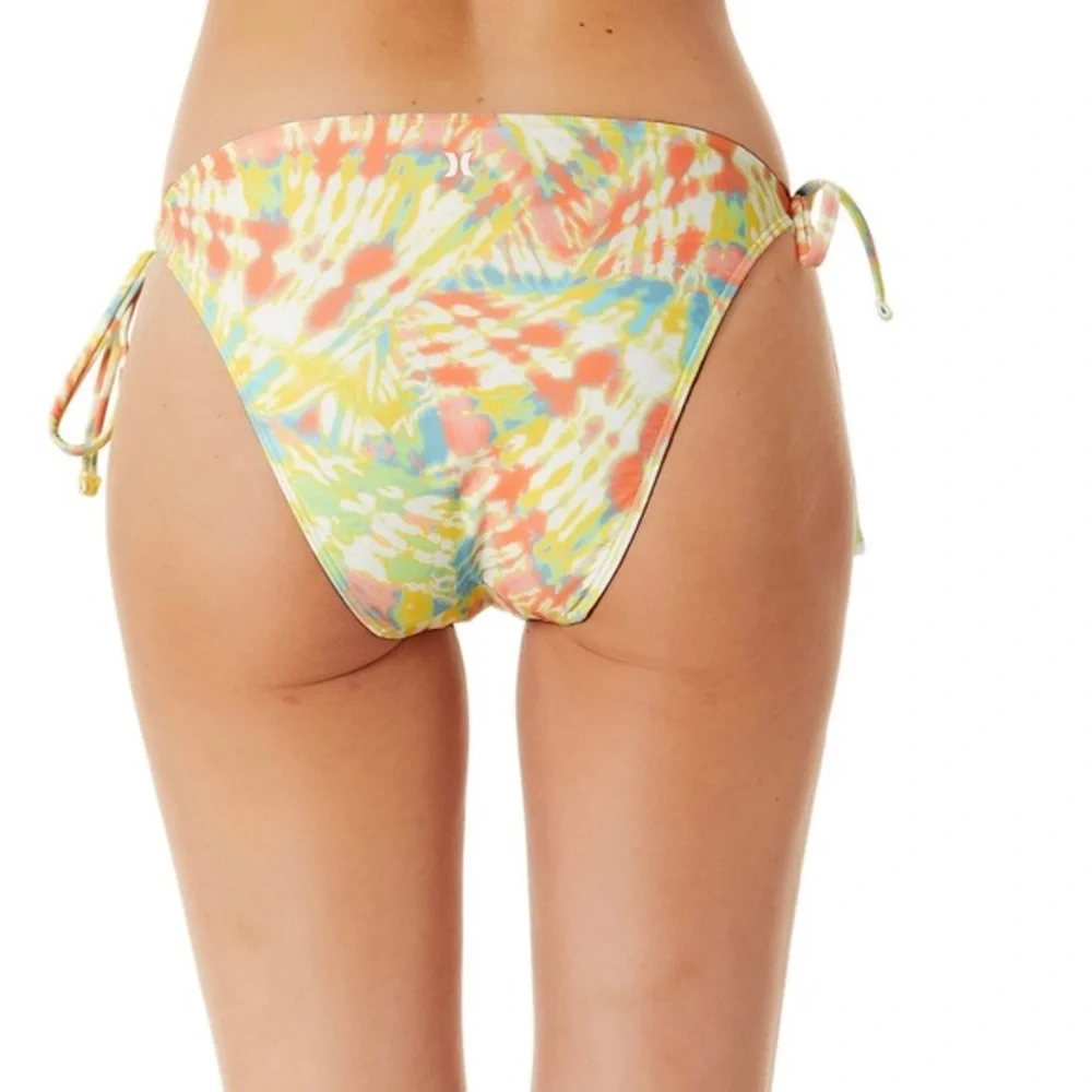 Hurley Rhythm Wash Cheeky Side Tie Bikini Bottoms size Large NWT Tie‎ Dye